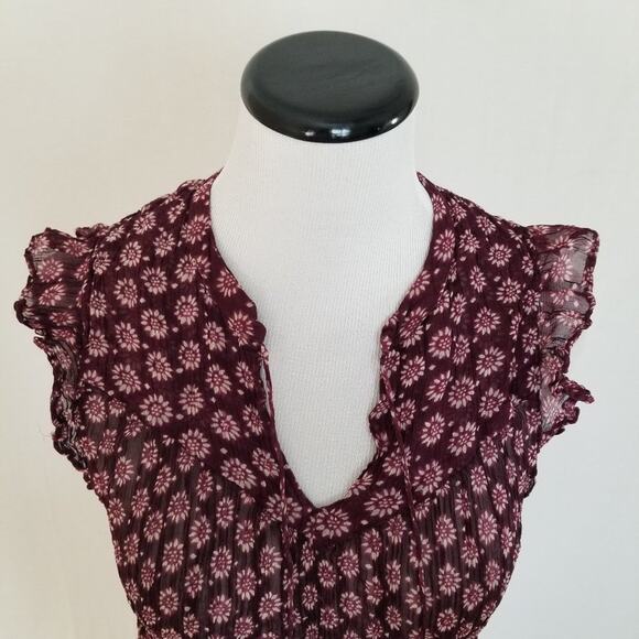 Lucky Brand Flutter Sleeve Burgundy Sheer Blouse S - Picture 5 of 7